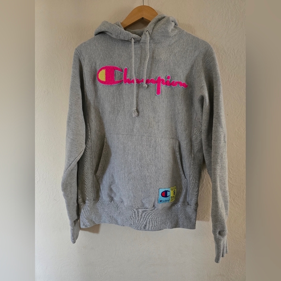 ChampionUNISEXLife Reverse Weave Hoodie Chenille LogoOxford Grey/Pink Size S
